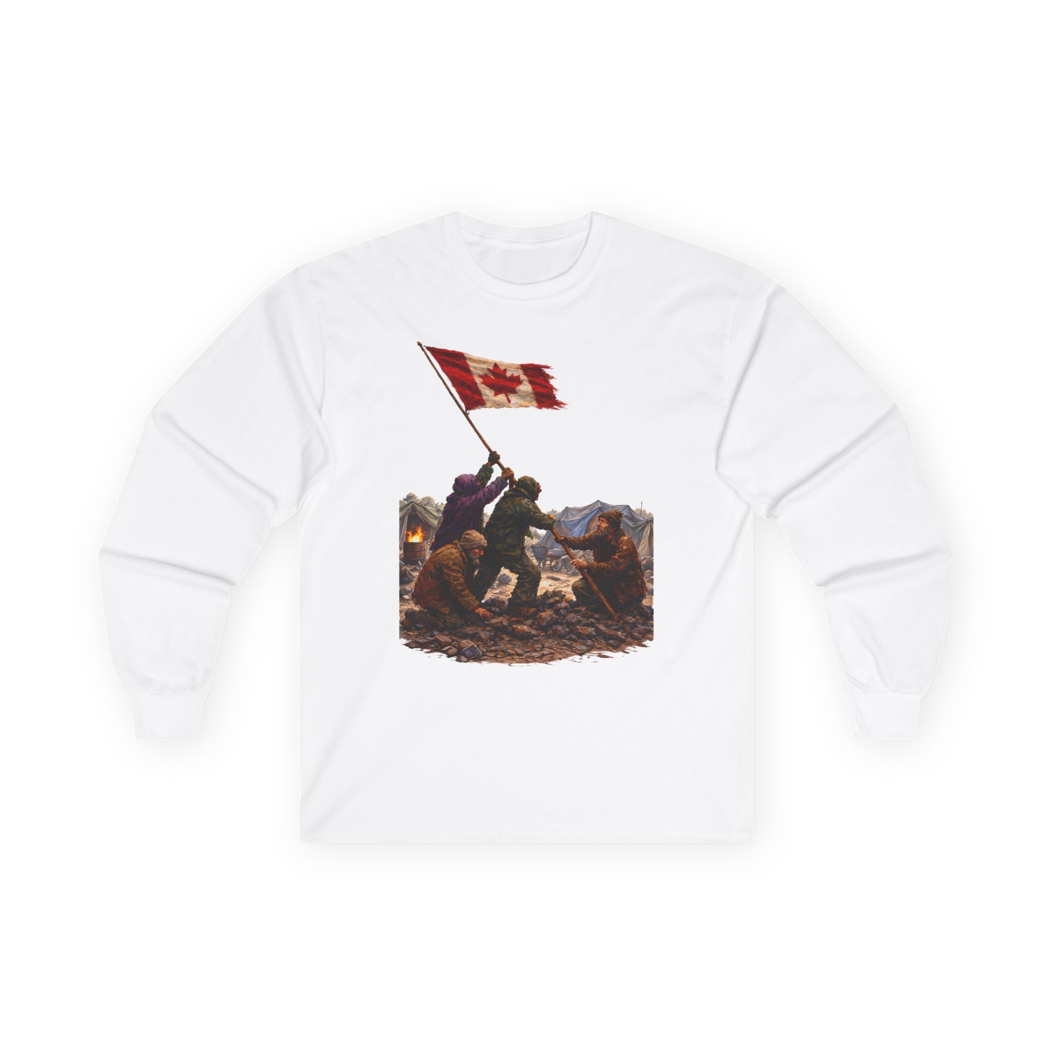 Long Sleeve Shirt Gildan 2400 "Homeless Raising Canadian Flag"