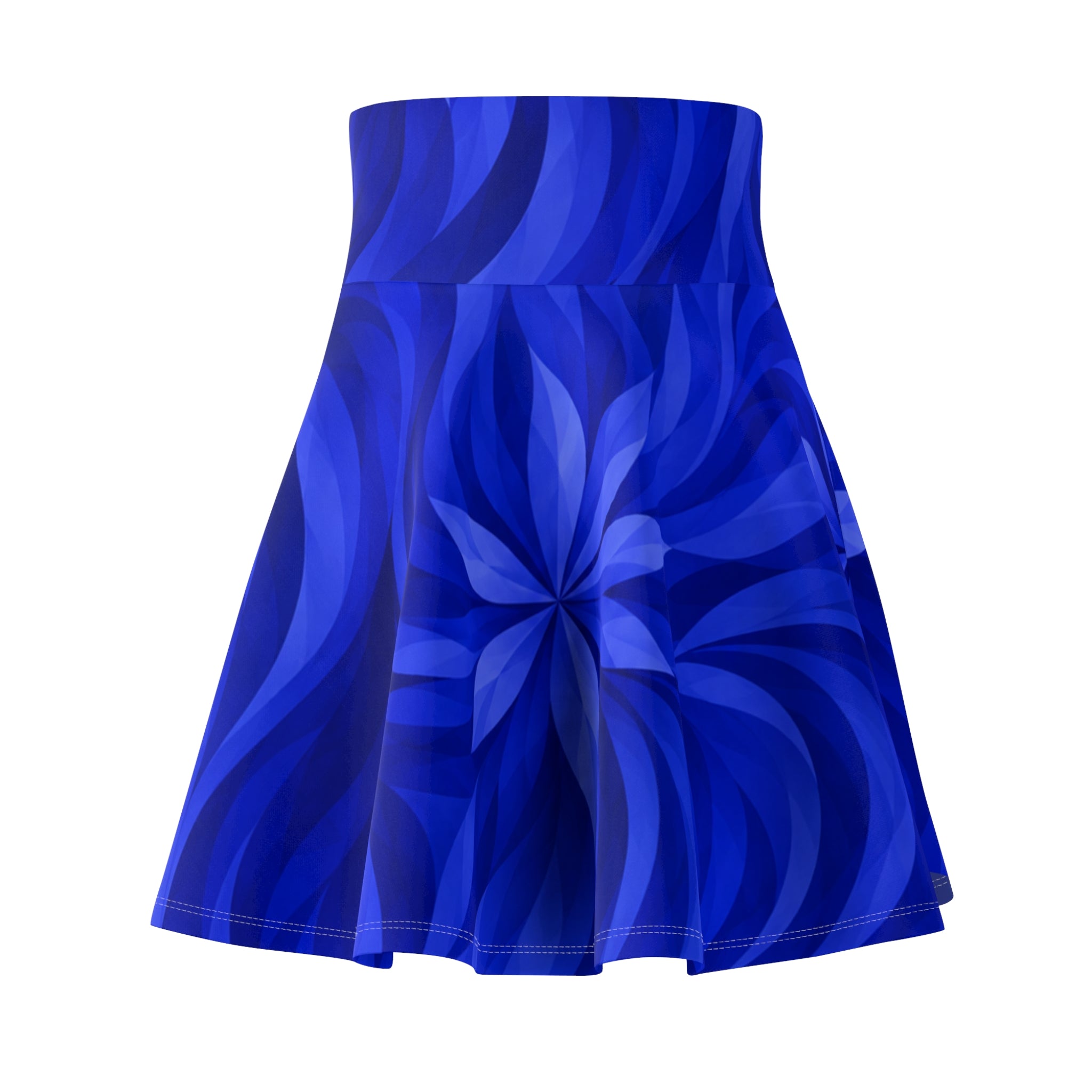 Blue Floral Swirl Skater Skirt — Vibrant Abstract Floral AOP