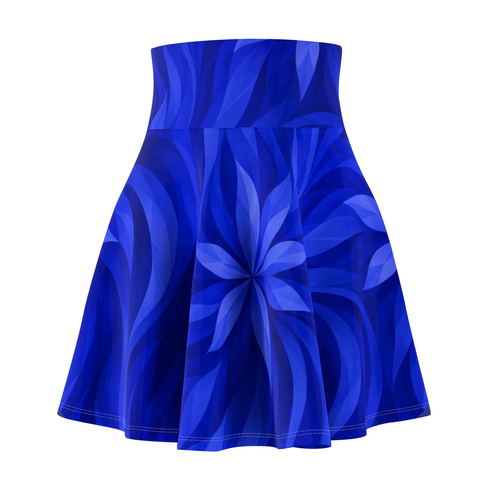 Blue Floral Swirl Skater Skirt — Vibrant Abstract Floral AOP