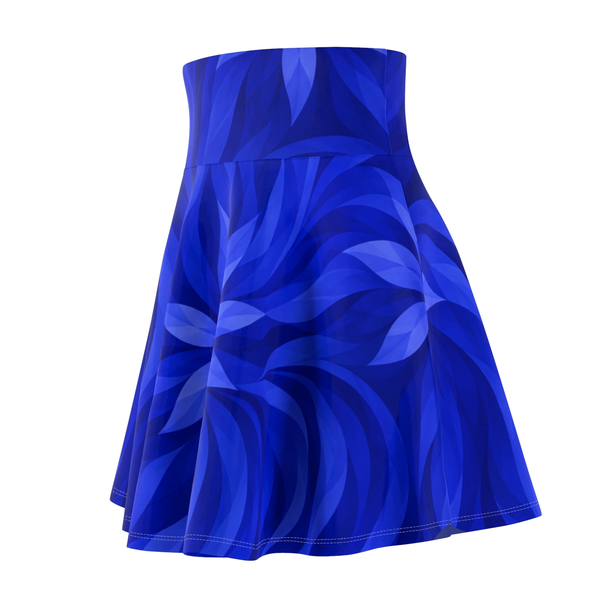 Blue Floral Swirl Skater Skirt — Vibrant Abstract Floral AOP