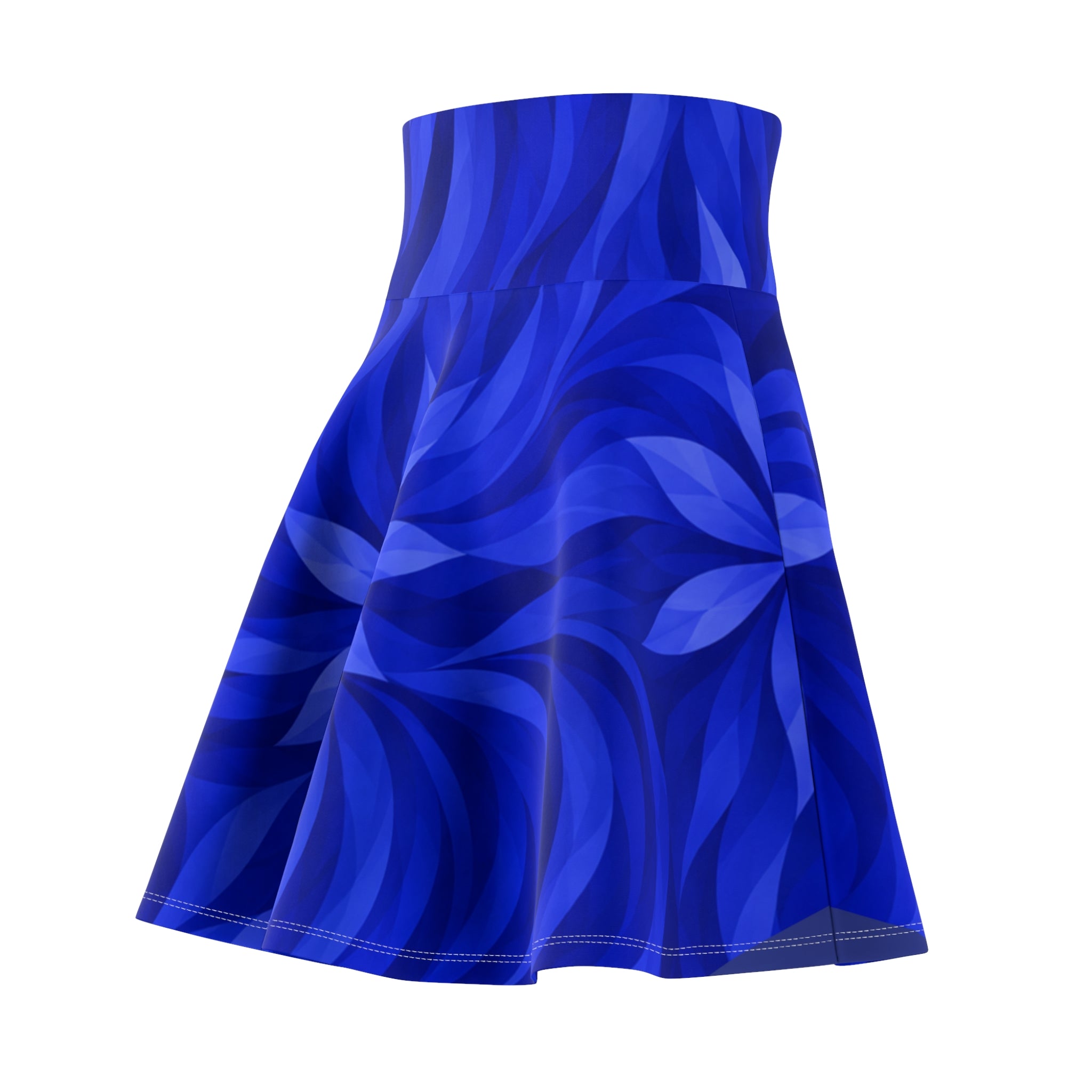 Blue Floral Swirl Skater Skirt — Vibrant Abstract Floral AOP