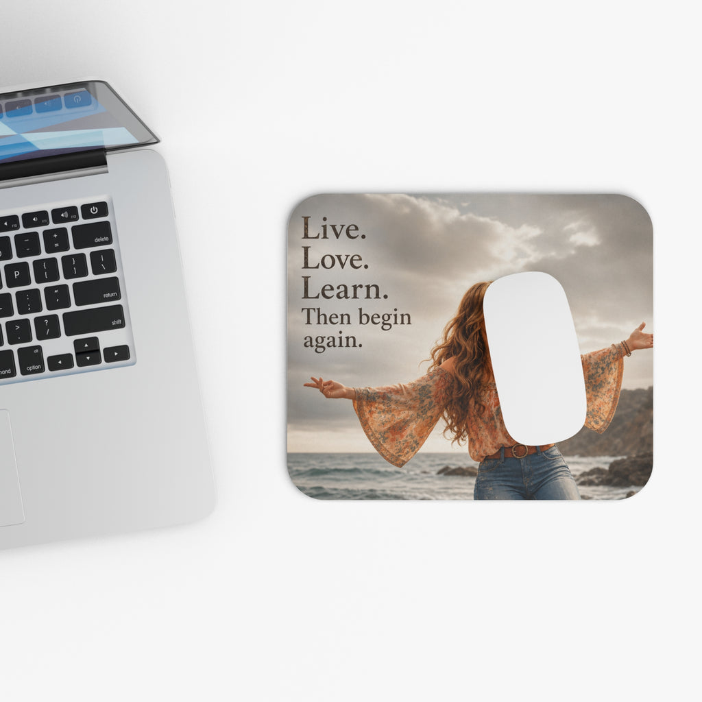 Inspirational 'Live. Love. Learn.' Mouse Pad — Motivational Office Desk Mat