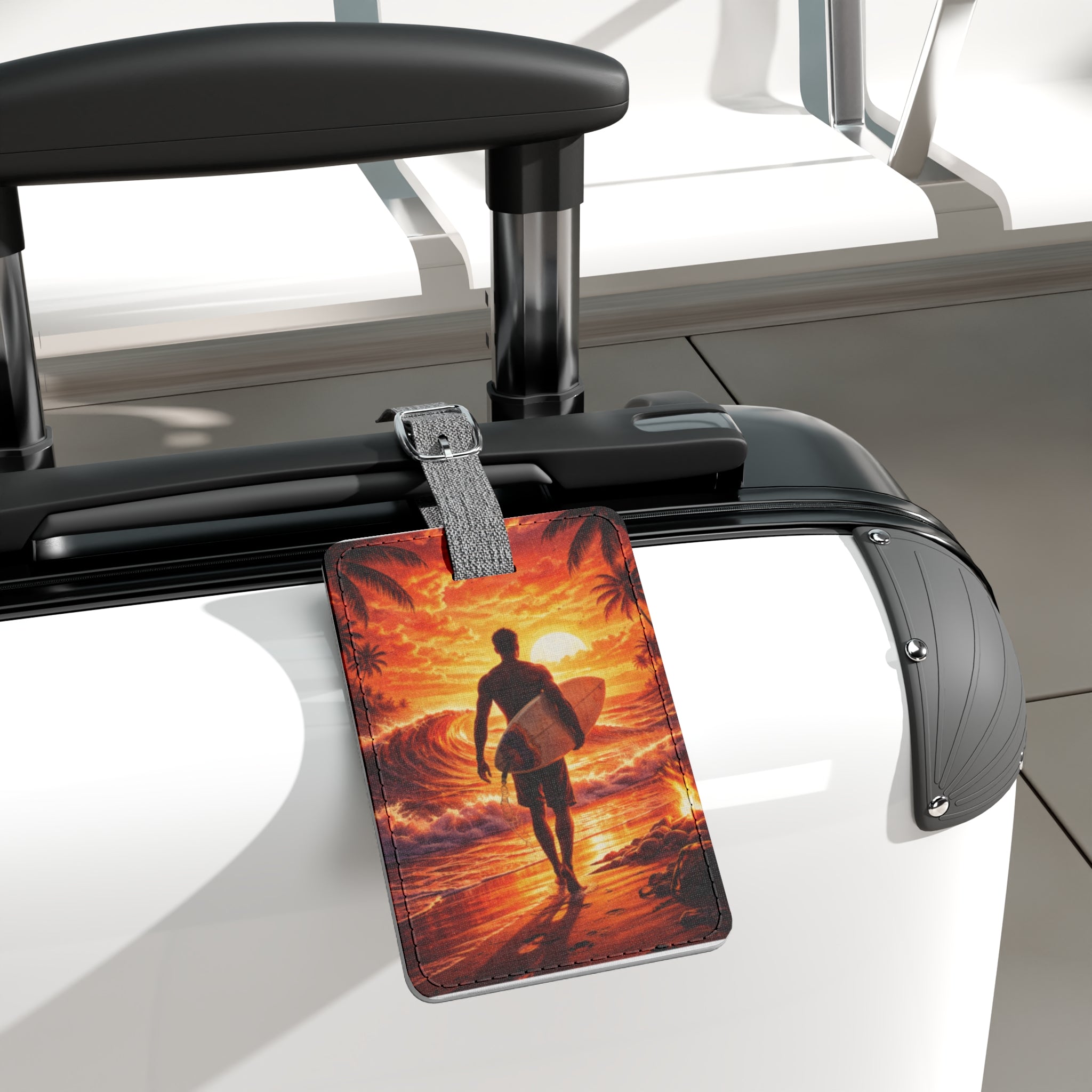 Travel ID Luggage Tag – Surfer Sunset Silhouette